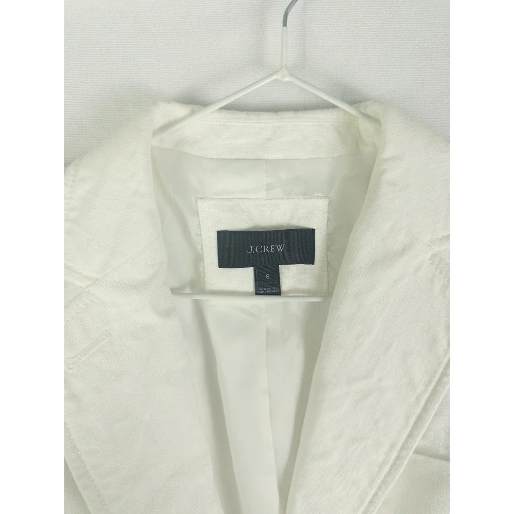 J.Crew Linen Blazer Womens 6 White Gold Button Preppy Coastal Classic Fit